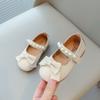 Little Girls Leather Shoes Sweet Toddlers Girl Party Dress Flats Pearls Beaded with Bowtie Kids Mary Janes PU Leather Soft Cute