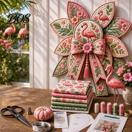 Bee Sunflower Butterfly Motif DIY Quilted Hanger Kit for Door Wall, Wreath Patchwork Bow Sewing Artistic Needlework Project Kit, Fabric Craft Adults &