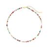 Colorful glass bead necklace with dopamine-inspired design, featuring mixed natural stones, rice-shaped freshwater pearls, and a unique, niche