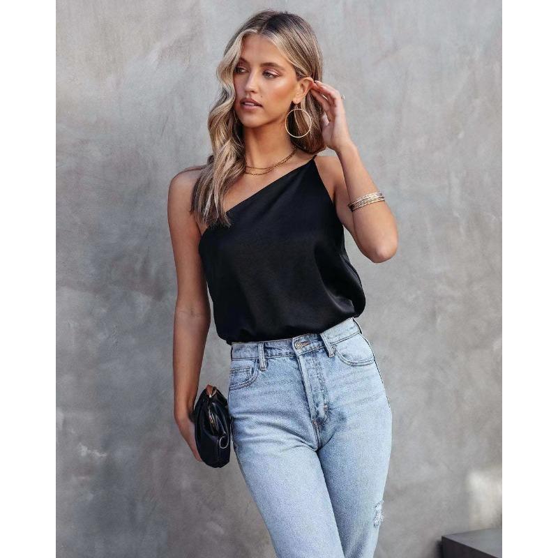 Женский летний стиль Темперамент Коммут Свободный повседневный топ с косыми плечами и халтером