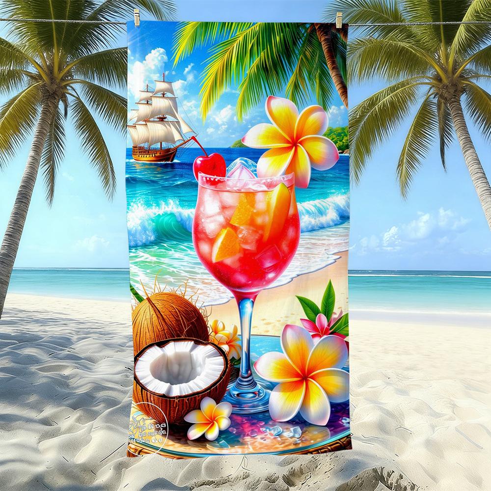 Seaside Microfiber Beach Towel, Water-Absorbing Quick-Drying Double-Sided Velvet Printed Bath Towel