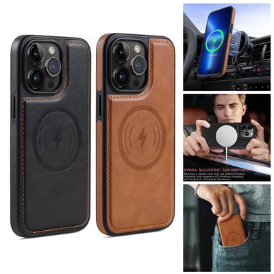 Премиальный магнитный противоударный чехол из ПУ кожи для iPhone 17, 16, 15 Pro Max