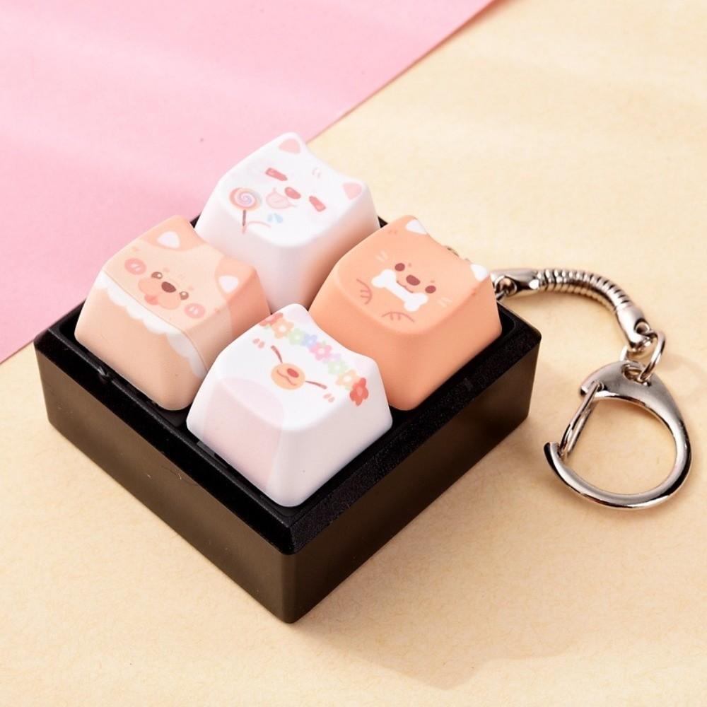 Kawaii Fidget Toy Keychain 4-Key Mechanical Keyboard Keying Puppy Keycap Keychain Friends Gift