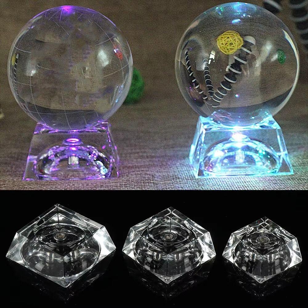 Transparent LED Glass Sphere Holder Multi Color Changing Crystal Display Lamp Base  Desktop
