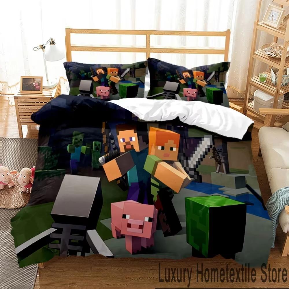 Mine Sandbox Games craft Duvet Cover Cartoon Bedding sets Soft Quilt Cover Pillowcases for Teens Kids Single/Double/Queen/King