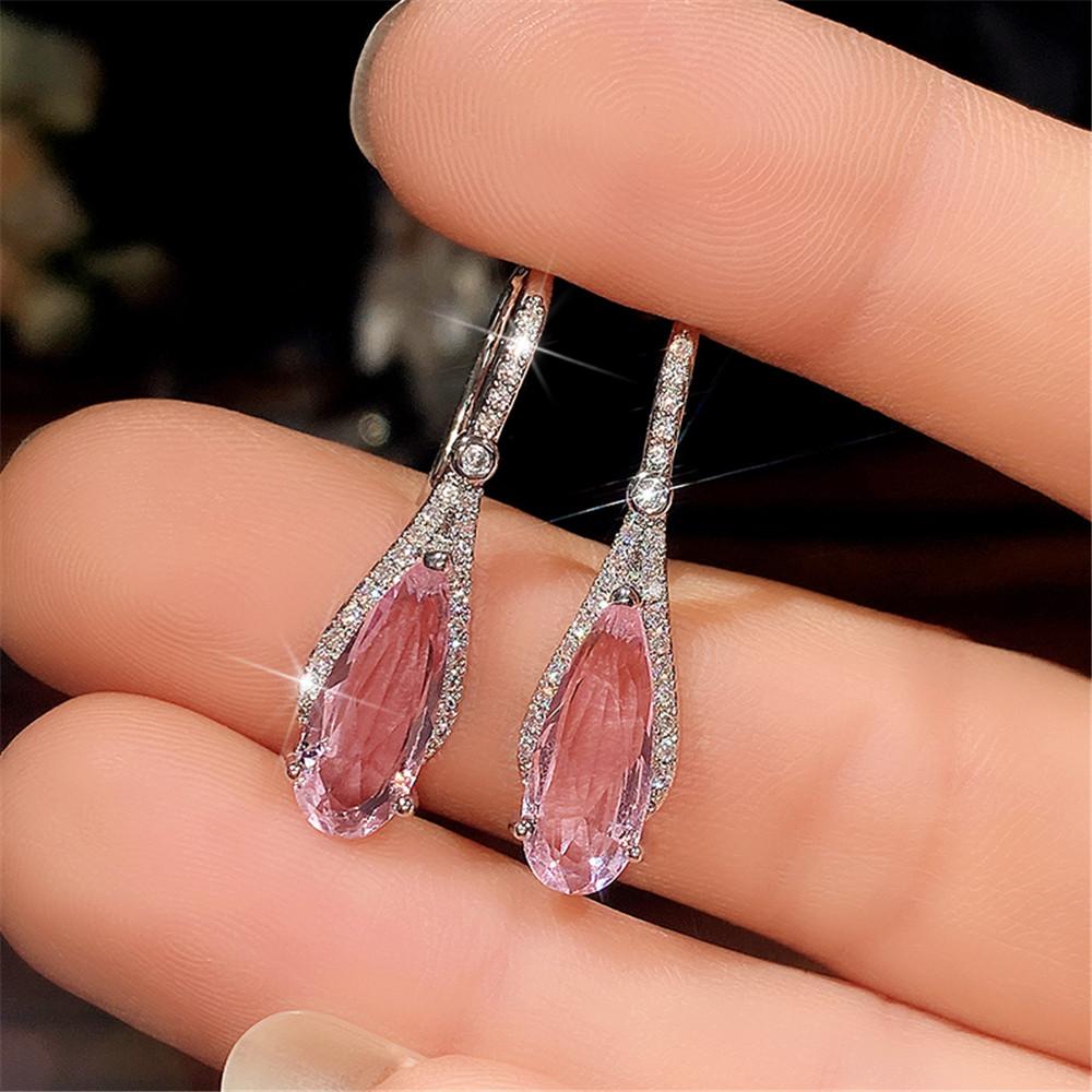 Серьги-капли Huitan Water Drop Pink с кубическим цирконием для женщин, сверкающие, для помолвки, аксессуары для ушей, темперамент, сладкие, новые ювелирные изделия