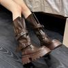 Winter Fashion Platform Woman Knight High Boots Fashion Belt Buckle Thick Sole Shoes Ladies Modern Long Botas