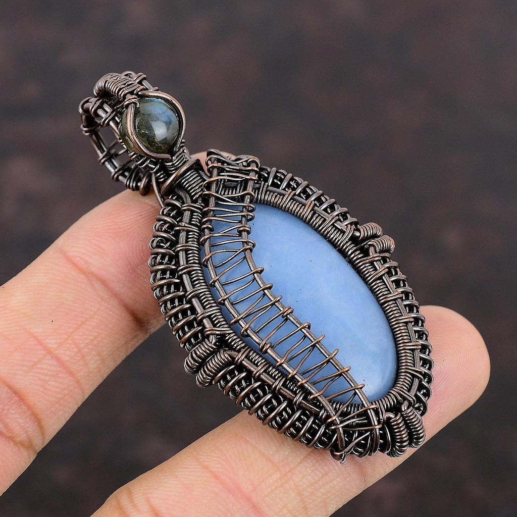 Подвеска Angelite, подвеска из медной проволоки, подвеска из драгоценного камня, подвеска Angelite из меди, подвеска Labradorite, ювелирное изделие ручной работы, подарок на годовщину