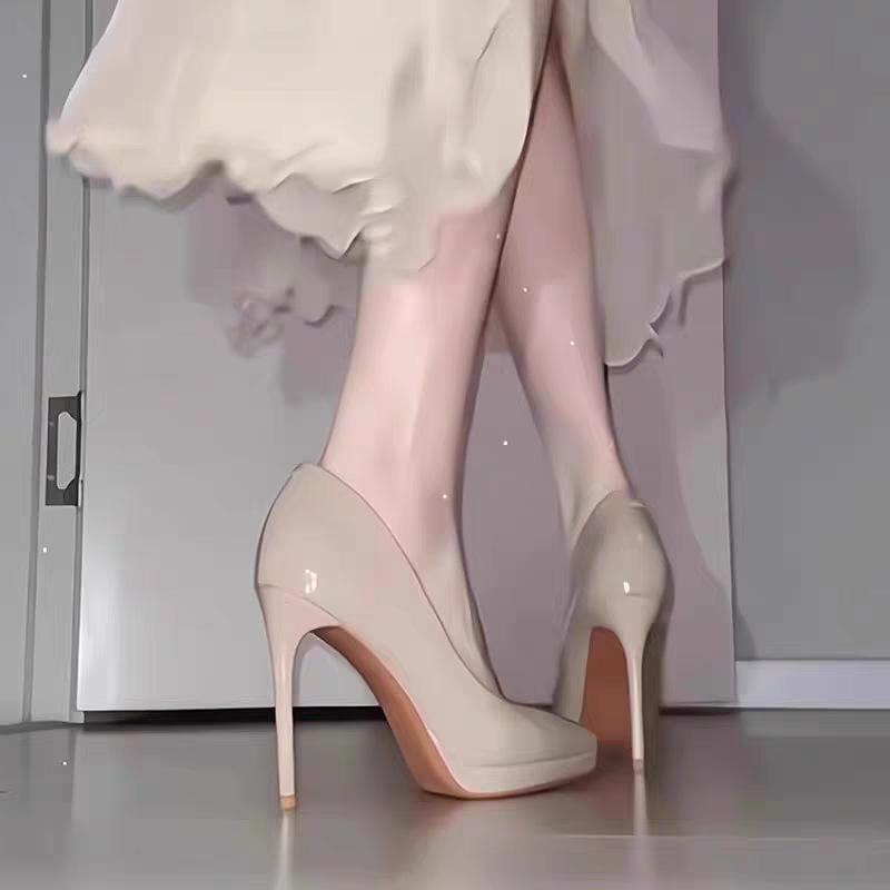 Модная обувь для женщин с острым носком, офисная, на тонком каблуке 8 см, 10 см, сексуальные женские туфли-лодочки, весенние, элегантные, телесного цвета, с неглубоким вырезом, туфли для платья, женская обувь
