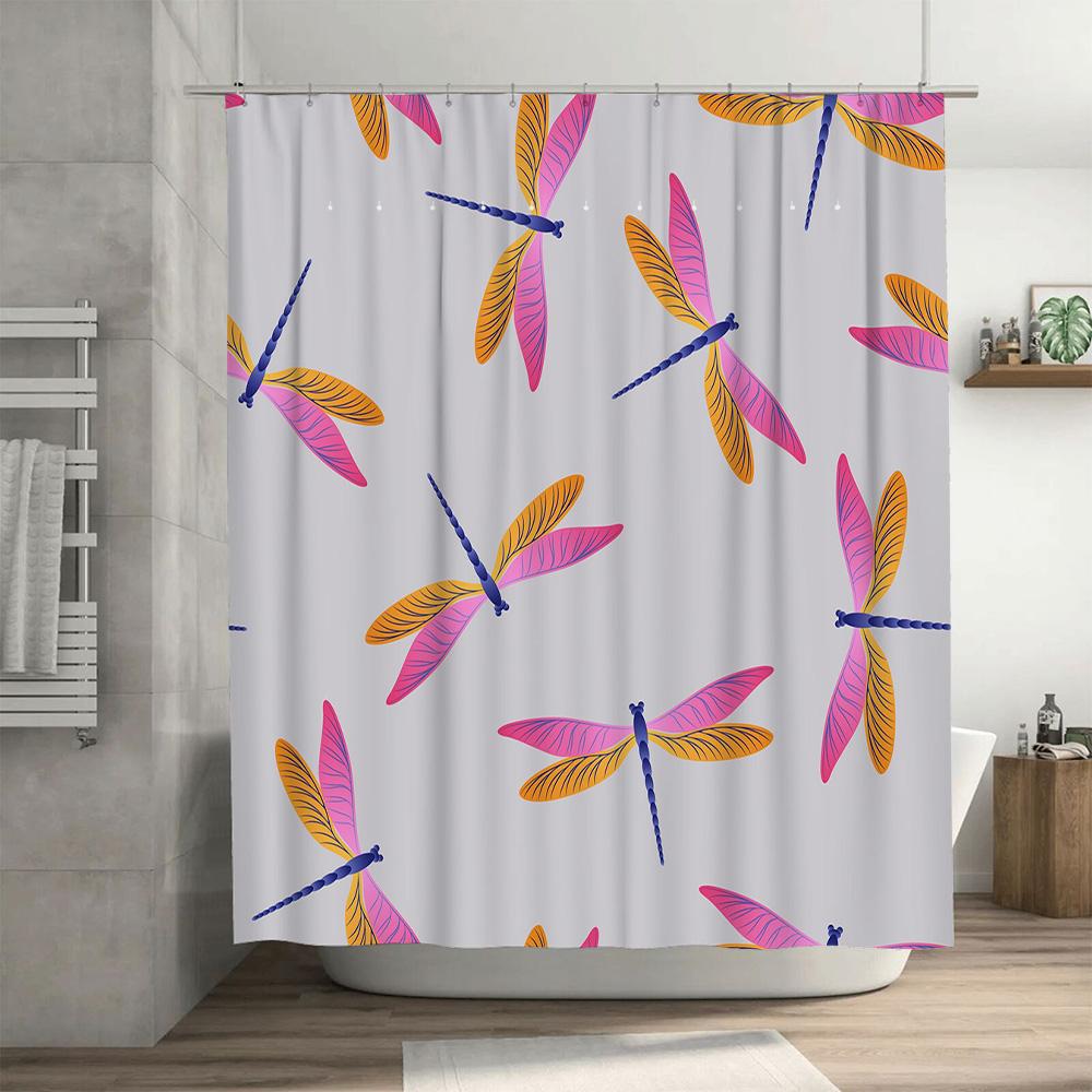 Bright Dragonfly Printed Shower Curtain Waterproof Fabric Bathroom Decor Hanging In Various Sizes Customizable Size Options Avai