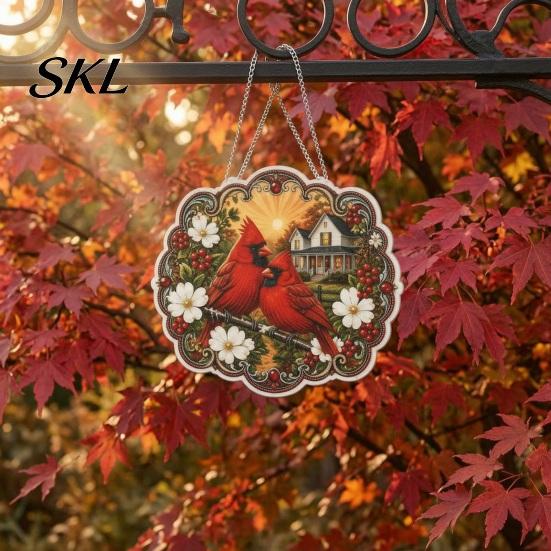 Pre-printed Diamond Canvas Cardinals & Sunrise Painting DIY Craft Kit, Acrylic Diamonds Hanging Decoration with Office Desk Pre-Printed Pattern