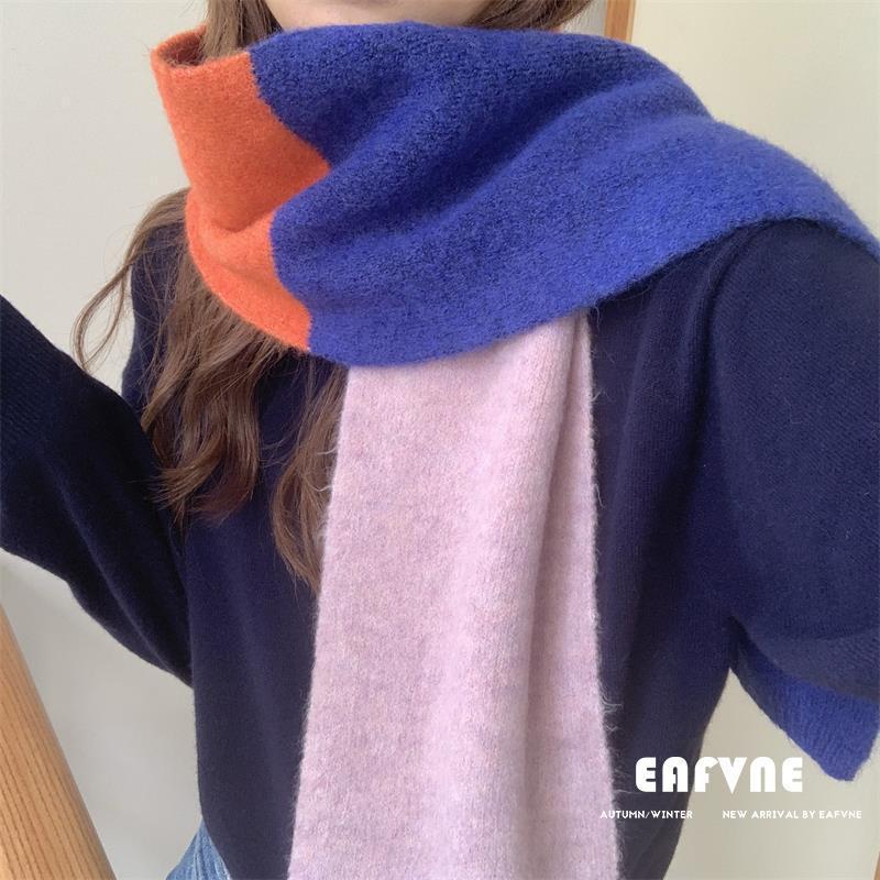 Contrast Color Korean Scarf: Cute & Cozy Knit for Women, Autumn/Winter Neck Warmer, Easy To Match for Students