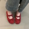 Soft-soled Version~ Gentle Fairy Wind Shallow Mouth Temperament Mary Jane Shoes Women's Bow Round Head Suede Flat-soled Small Single Shoes