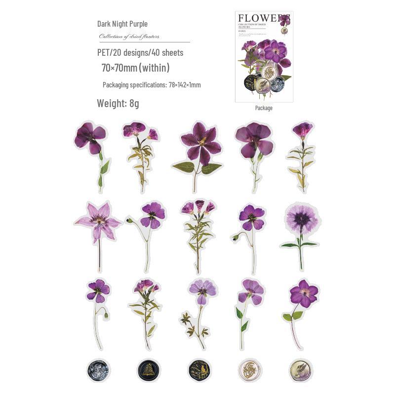 Набор наклеек для питомцев «Чудесный день»: 40 листов украшений для дневника из сушеных цветов с сургучной печатью