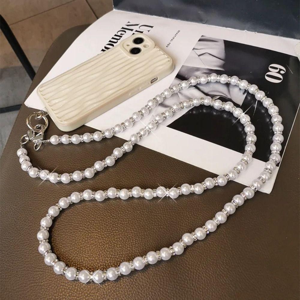 Crossbody Pearl Phone Lanyard Single Shoulder Cellphone Straps Bead Phone Chain Phone Cases