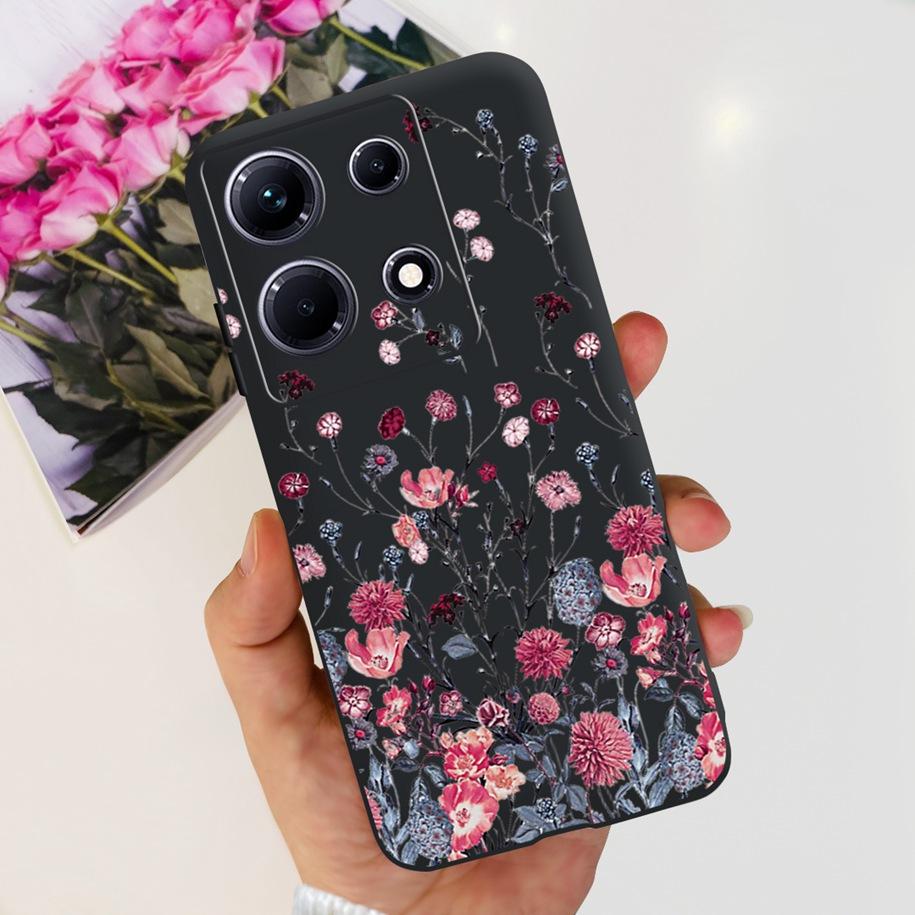 For Infinix Note 30i Case Stylish Flower Black TPU Shockproof Bumper For Infinix Note 30 Pro X678B Phone Cover Note 30 5G Fundas