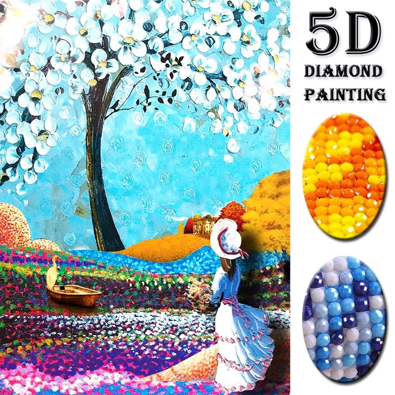 5D DIY Полная круглая алмазная картина Дерево и девушка Алмазная картина Крест Алмазное сверло Стразы