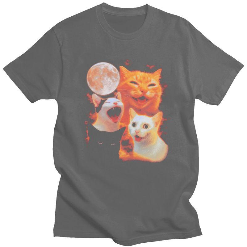Mens Funny Cat Moon Meme T Shirts Round Neck Short Sleeve 100 Cotton TShirt Novelty Loose Fit Summer Tyle Clothing