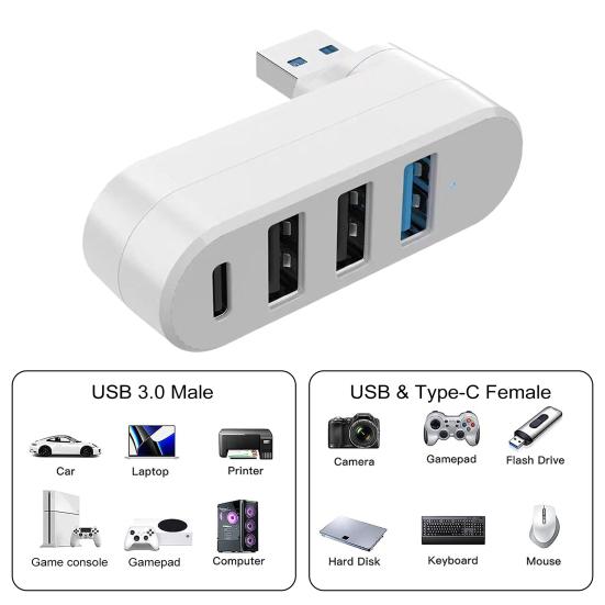 4-портовый USB 3 Скорость передачи Универсальный хаб 5 Гбит/с Подключи и работай Вращаемый на 180 градусов USB