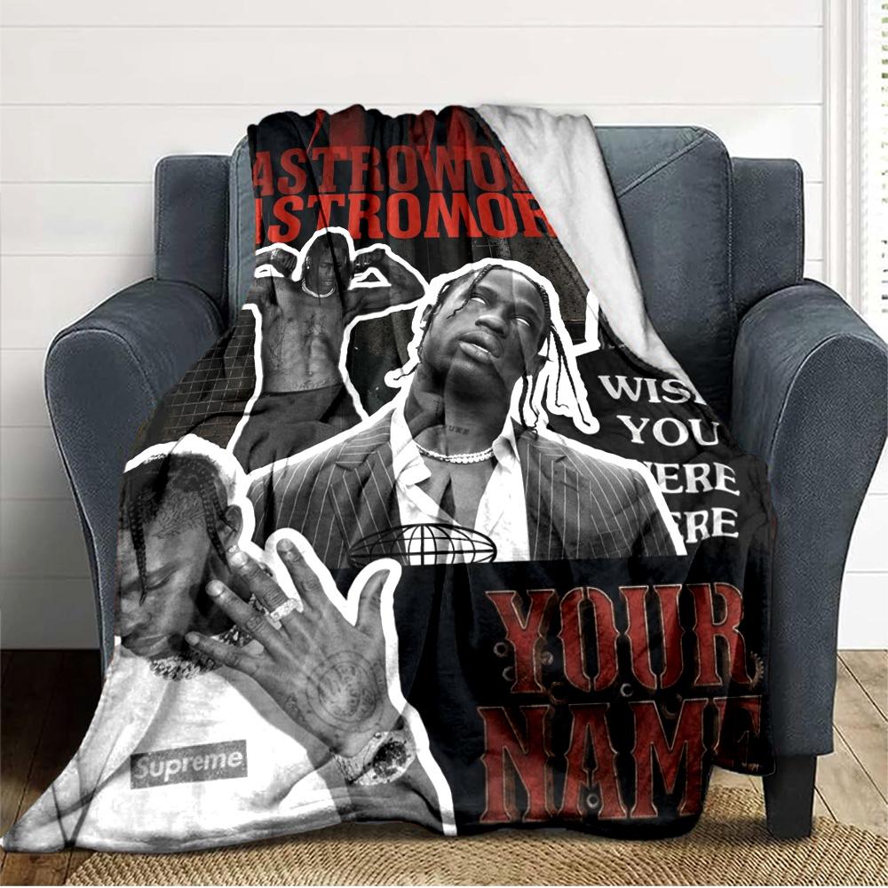 Name Custom Travis Scott Poster Print Flannel Blanket High Quality Warm Comfortable Cover for All Seasons Perfect for Gifts Home Decor