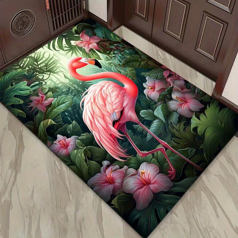 Tropical Flamingo RugAdd a Splash of Color toYour Living Room ExoticBird and FlowerDesign Anti slip carpet can be machine washed