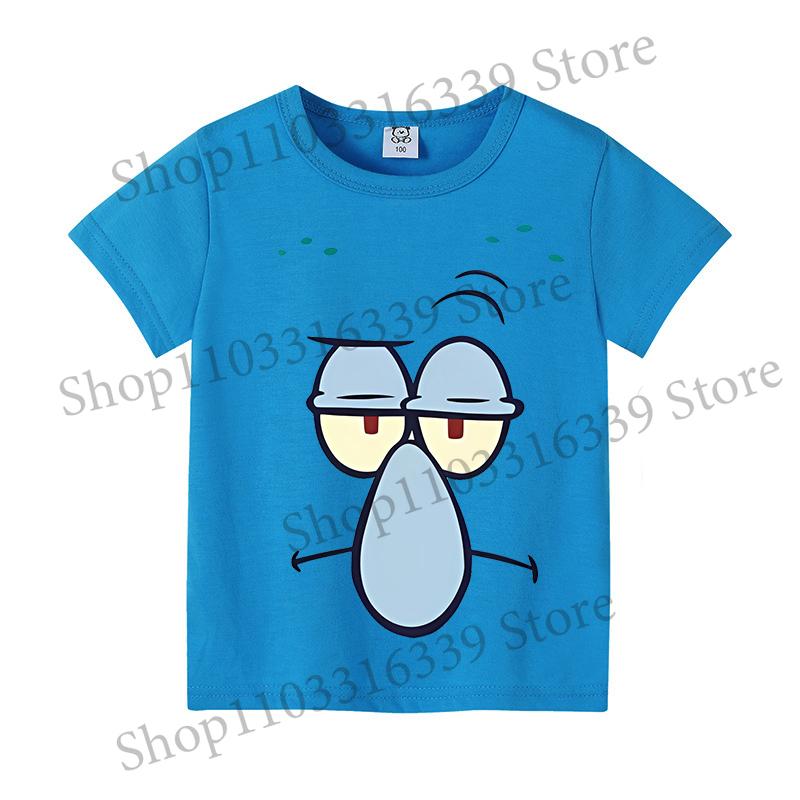 SpongeBob SquarePants Children Short Sleeved Cartoon Anime T-shirt Birthday Tops Boy Girl Summer Fashion Tees Kids Clothes Gift