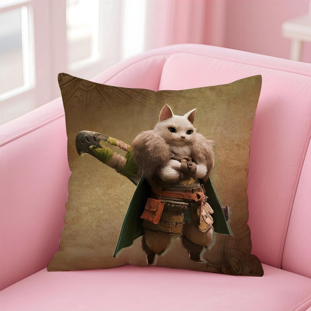 Classic Japanese Game MMonster Hunter Wilds Cushion Cover Pillow Case Soft Skin Friendly Fabric Concealed Zipper