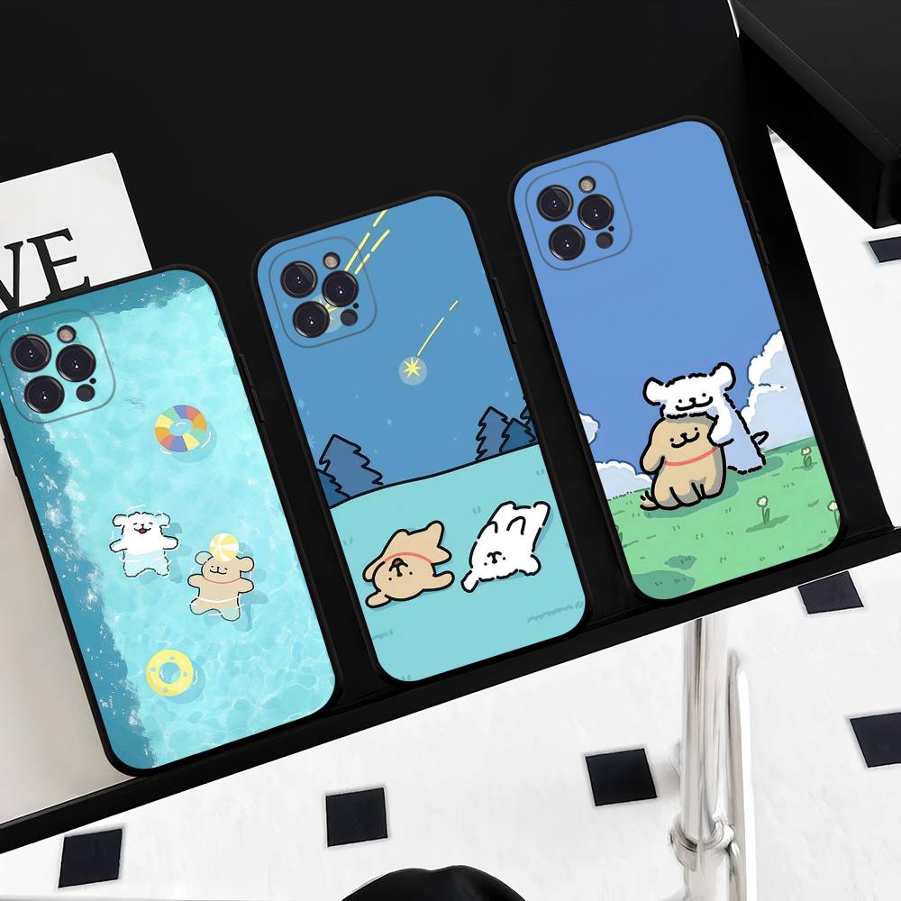 Корея Линия Щенячий Мальтийский Пудель Чехол для Телефона Для IPhone 17 16 15 14 13 12 11 Pro Max Mini Air Черный Ударопрочный Мягкий Чехол Fundas
