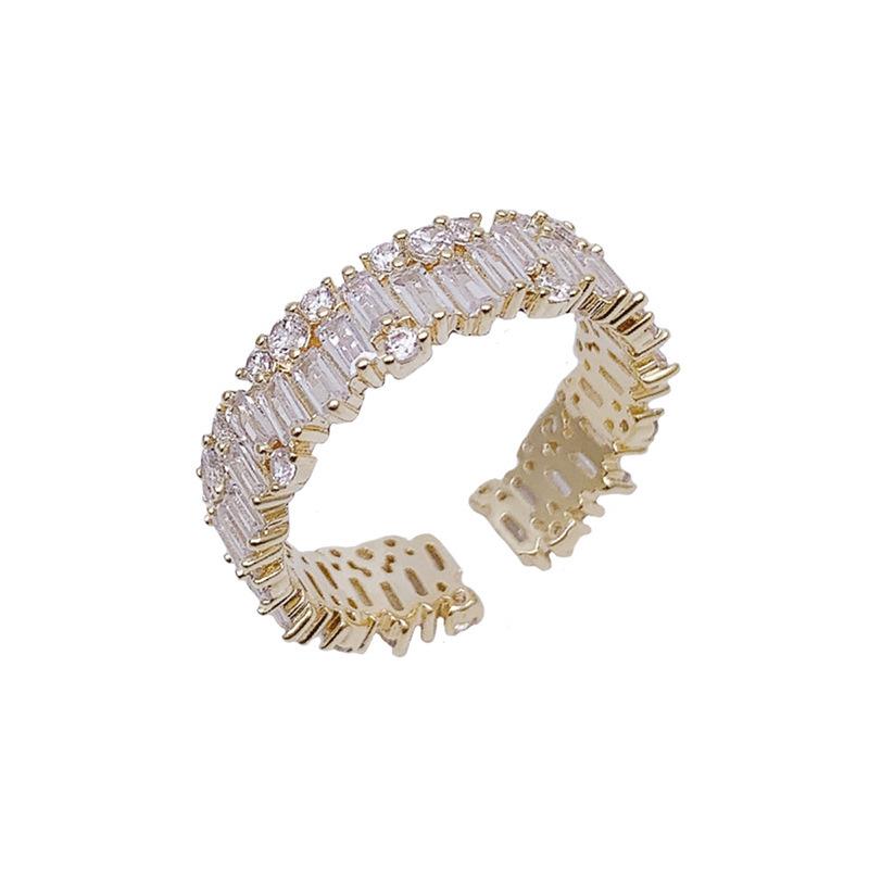 Dazzling Copper Geometric Ring With Adjustable Size And Stunning Zirconia Women For