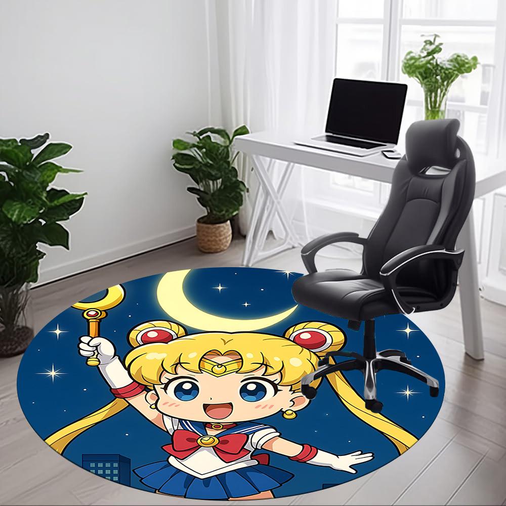 1pc Sailor Moon Office Round Area Rug, Indoor Mat Suitable For Office, Under Office Chairs Bedroom Living Room Home Decor, Room Deco171