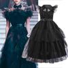 Fluffy Wednesday Cosplay For Girl Costume Black Vestidos Kids Party Dresses for Girl Carnival Easter Halloween Evening Prom Gown