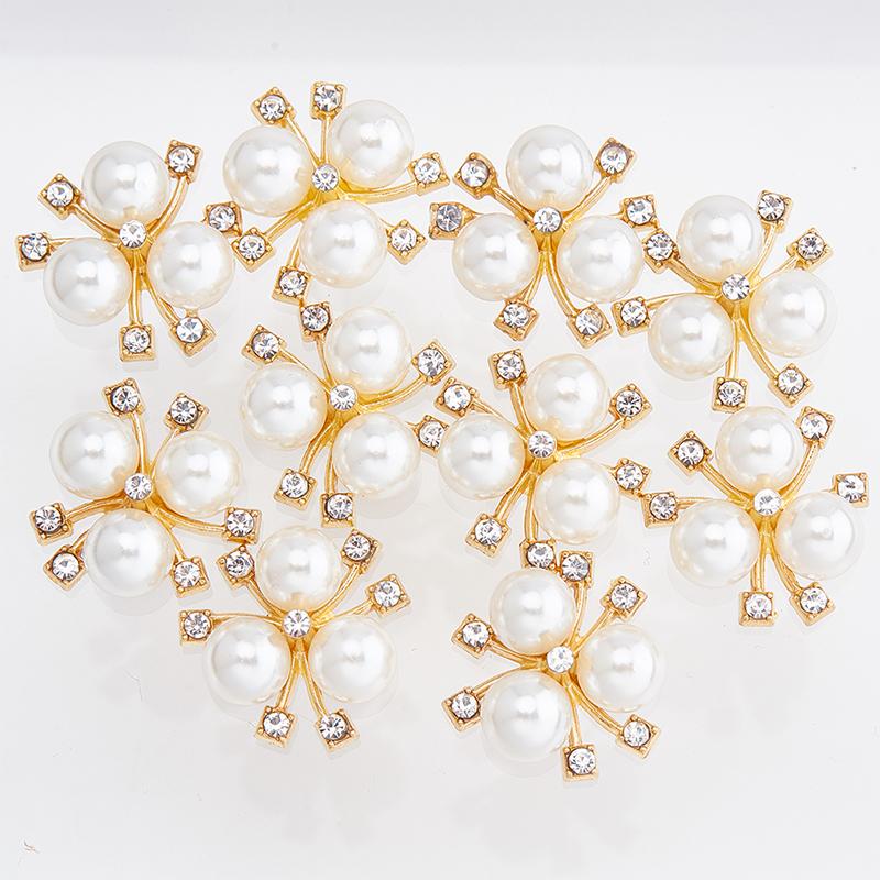 10Pcs Diy Flower Rhinestones Pearl Button Wedding Decoration Sewing Decor Craft