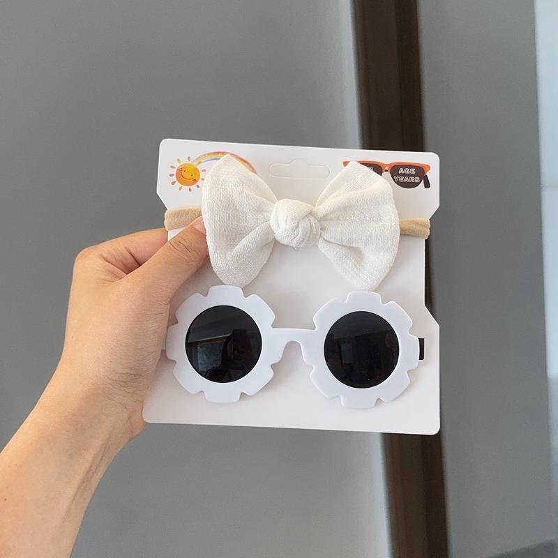 2Pcs/set Baby Bows Headband Cartoon Sunglasses Girls Beach Photography Props Toddler Hair Bands Headwear Kids Hair Accessories