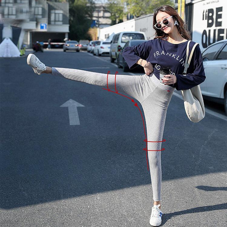 Теплые леггинсы с высокой талией, хлопковые осенне-зимние тонкие вязаные повседневные леггинсы, женские однотонные эластичные брюки