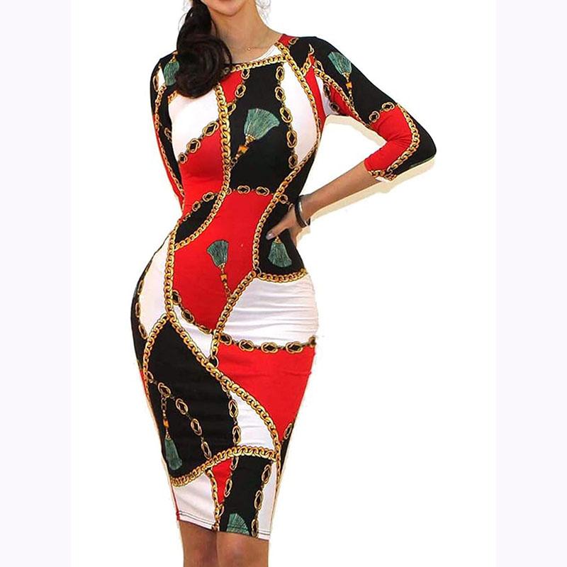 Spring Autumn Women Long Sleeve Color Block Tight One Piece Dress