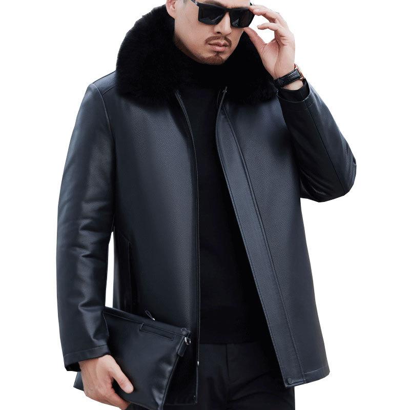 Зимняя одежда Средняя и старая кожаная куртка из натуральной кожи Мужская овчина из натуральной кожи с меховым воротником Мужская средняя и длинная куртка-пуховик Меховая куртка