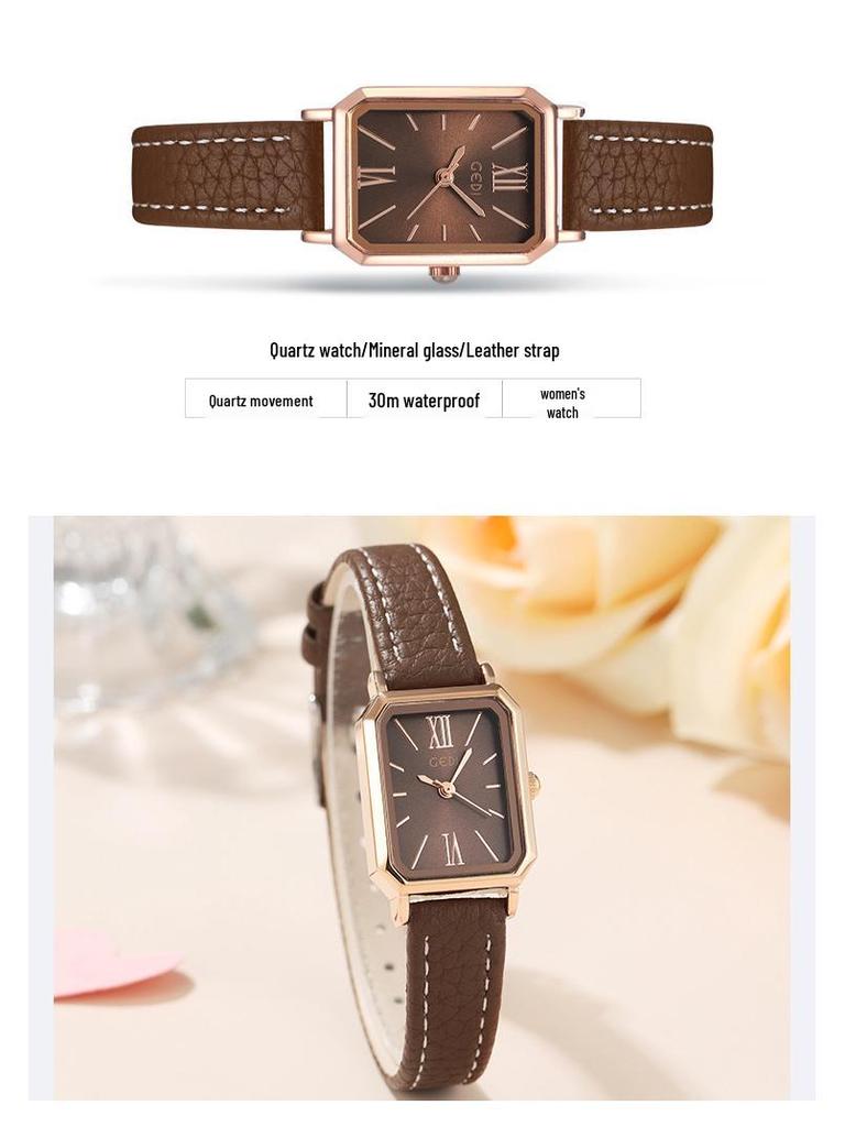 Минималистичные прямоугольные женские часы Gedi – Кварцевые в стиле ретро для студентов