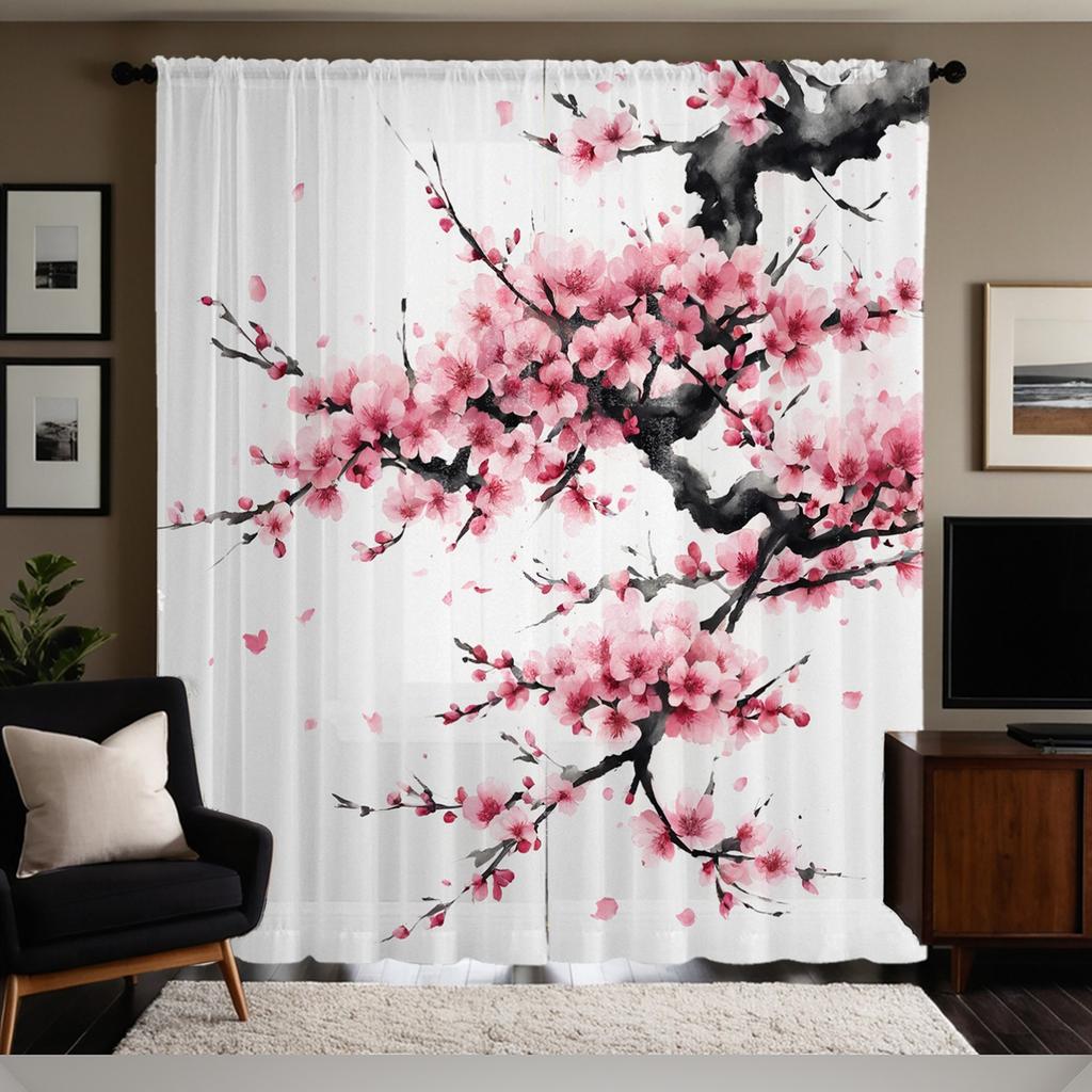 Розовые шторы с цветочным принтом Sakura, HD-печать, полиэстер, карман на штангу, для гостиной, спальни, светофильтрация, машинная стирка, отличное оформление окна