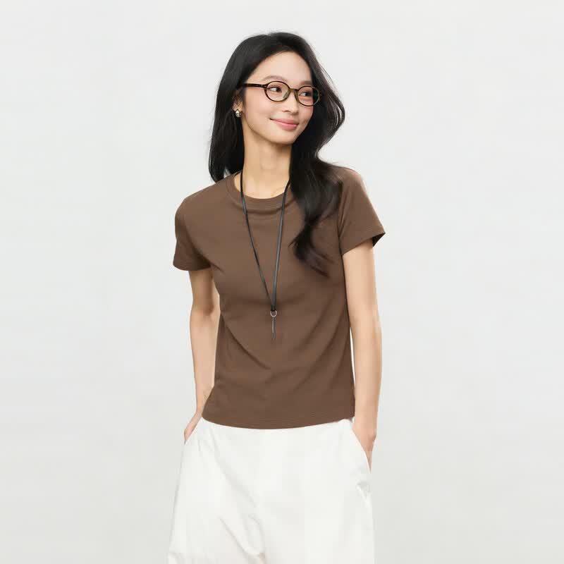Elva' Island Summer Regular Shoulder Short Sleeve T-shirt