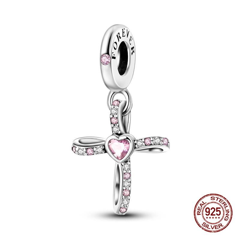 Original Charms Copper Fashion Synthetic Zircon Cross Series Charm Bead Fit 3Mm Original Bracelet For Women Diy Jewelry Gift