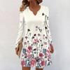 Women's Long-sleeved Casual Midi Dresses V-Neck Print  Casual Dress