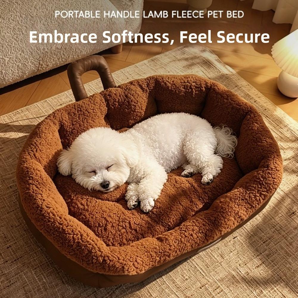 Warm Oval Plush Pet Bed Soft Skin-Friendly Pet Sofa Bed Universal Handle Dog Kennel Winter Season
