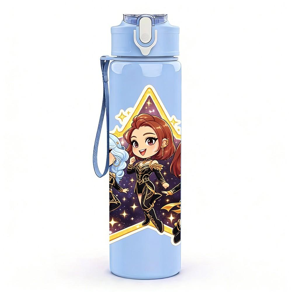 1PC Star Frame Chibi Character Group 750ml Color Plastic Sports Water Bottle Leakproof Flip Straw Lid For Sports Office Home Use