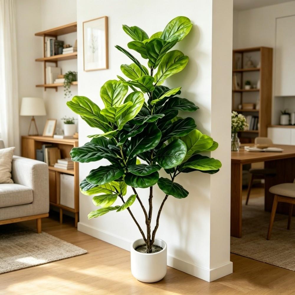 Nordic Style Artificial Green Plant Realistic Touch Faux Fiddle Leaf Fig Plant Home Office