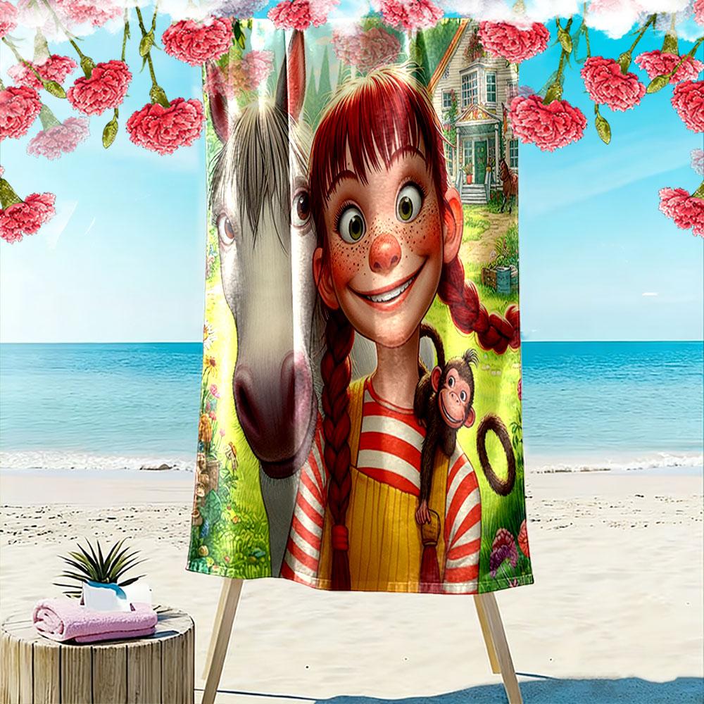 Cheerful nature adventure Print beach towel, quick drying, suitable for travel, outdoor sports, jogging, the beach and swimming, gift