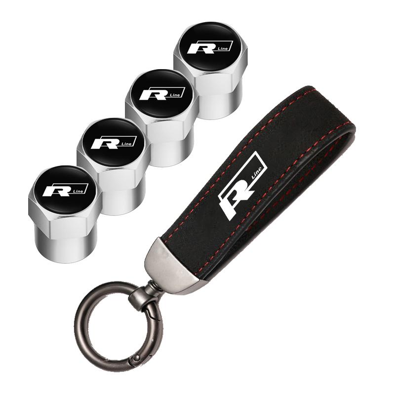 VW Car Tire Wheel Valve Caps Cover Suede VW Car Key Chain Ring Keychain For VW GTI Scirocco Polo T5 Passat B6 Golf Tiguan Jetta zf8