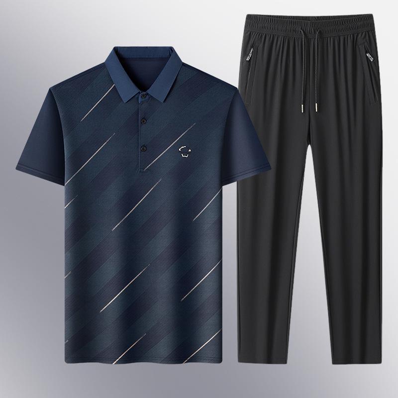 Trendy Summer Polo & T-Shirt Set – Short Sleeve Casual Lapel for Middle-Aged Men, Perfect Father's Day Sports Attire
