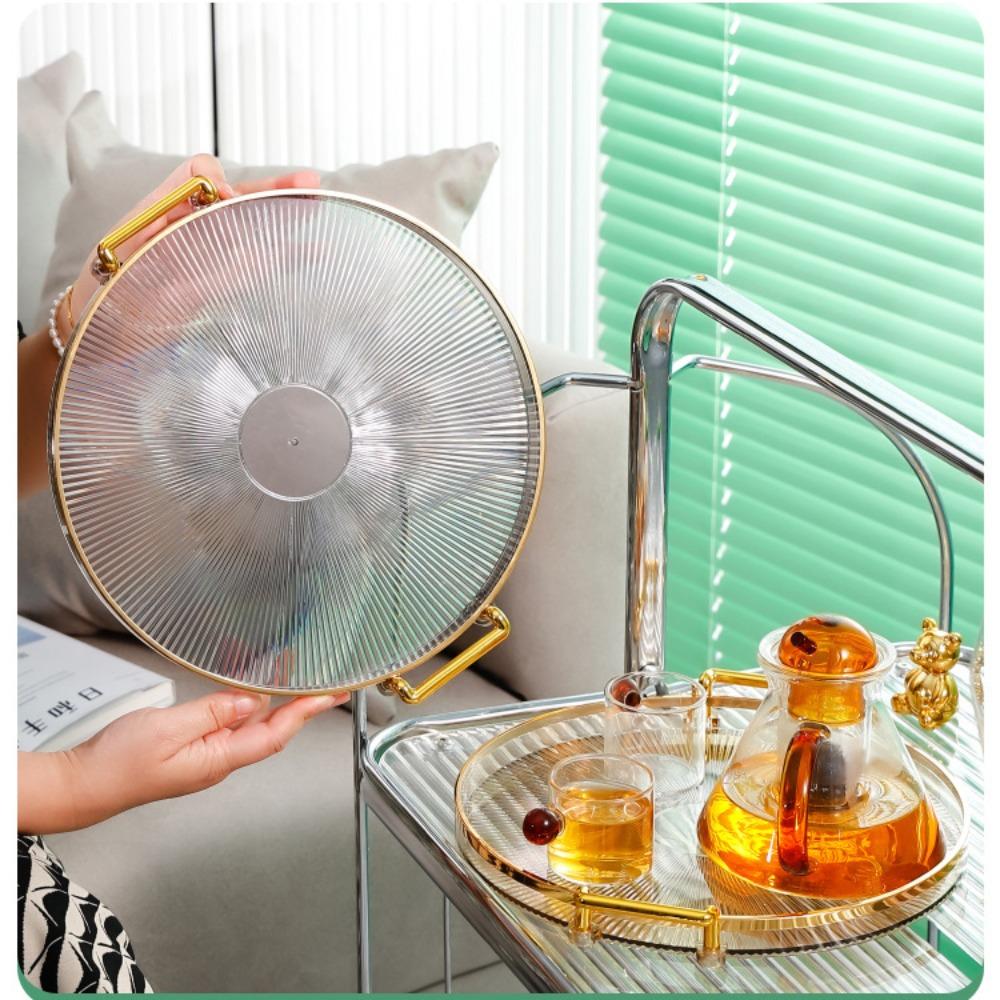 New Multipurpose Round Storage Tray Gold with Handles Tea Cup Storage Plate Fruit Tray Coffee