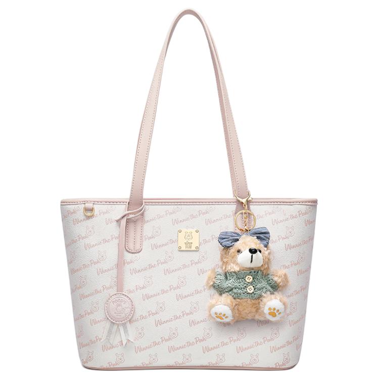 New Disney Winnie The Pooh Series PVC Tote Bag, Shopping Bag, Shoulder Bag Regular Women's Ecru/Pink DHF51737-C