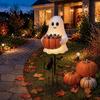 Sturdy Resin Ghost Candy Container Halloween Holder Garden Stake, Cute Glowing with Pumpkin Bowl, Outdoor Lawn Decor Yard Sign for Front Porch, Lawn,